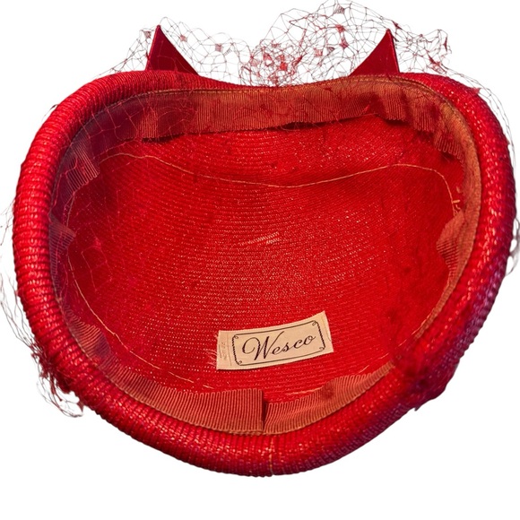 Vintage Red Veil Hat with Sparkling Detail - Picture 6 of 7